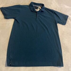 Vintage Stitches & Rivets Mens Teal Blue Diamond Textured Polo Shirt Small